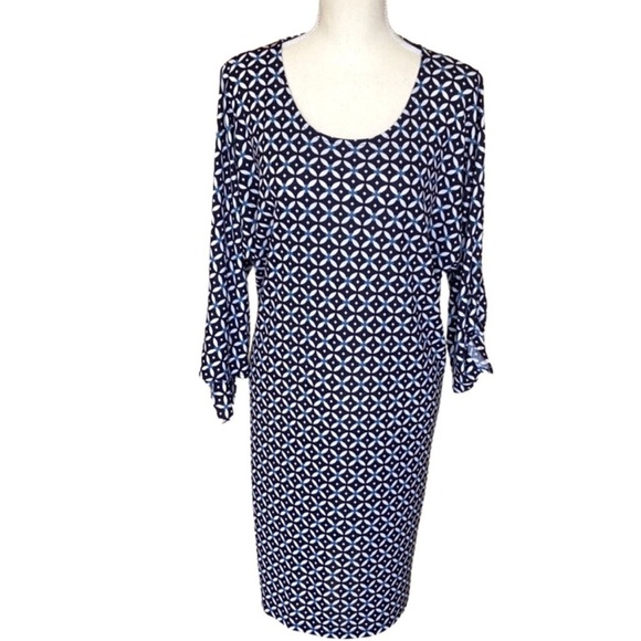 Lauren Ralph Lauren Preppy Blue White Geo Paisley Print Shift Dress Knot Sleeves - Picture 13 of 15